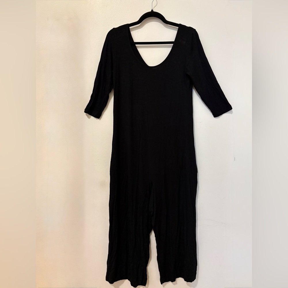 Black Jersey Jumpsuit with 3/4 Sleeves